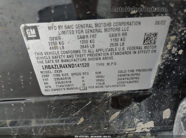 LRBAZLR4XND141528 2022 BUICK ENVISION Black Вид підкапотного простору