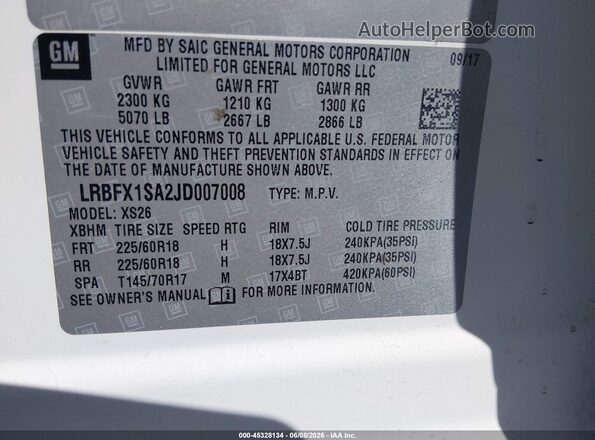 LRBFX1SA2JD007008 2018 BUICK ENVISION White Widok komory silnika