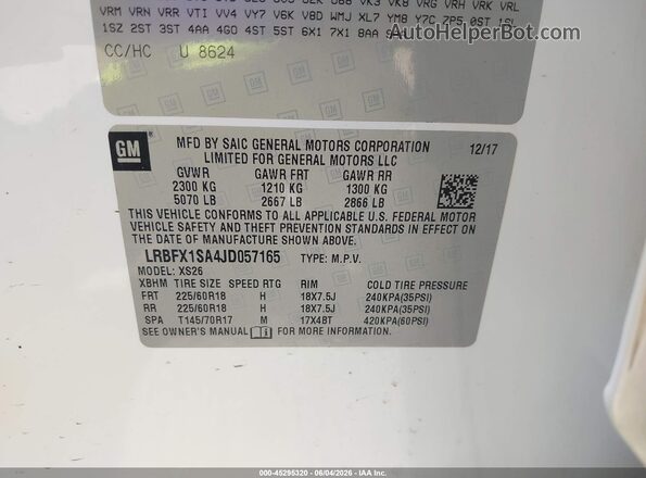 LRBFX1SA4JD057165 2018 BUICK ENVISION White ძრავის განყოფილების ხედი