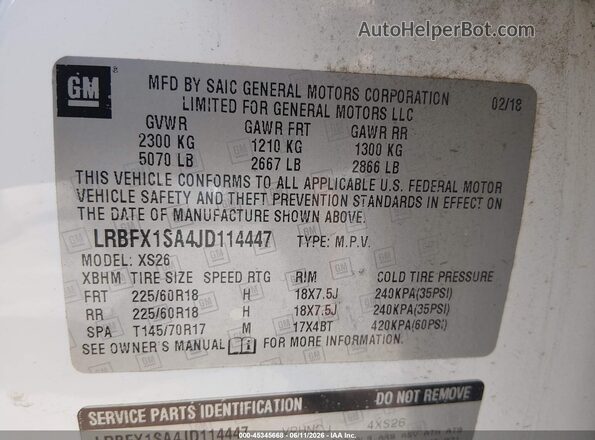 LRBFX1SA4JD114447 2018 BUICK ENVISION White Widok komory silnika