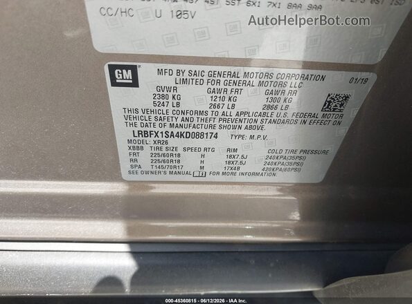 LRBFX1SA4KD088174 2019 BUICK OTHER Brown Вид підкапотного простору