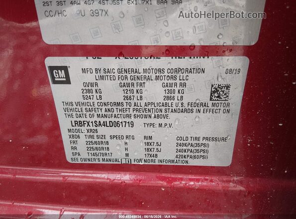 LRBFX1SA4LD061719 2020 BUICK ENVISION Red Widok komory silnika