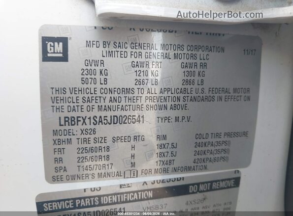 LRBFX1SA5JD026541 2018 BUICK ENVISION White Շարժիչի բաժամունքի տեսք