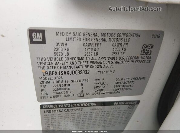 LRBFX1SAXJD082832 2018 BUICK ENVISION White Вид підкапотного простору