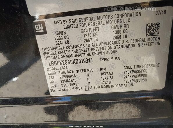 LRBFX2SA0KD019911 2019 BUICK ENVISION Black Widok komory silnika