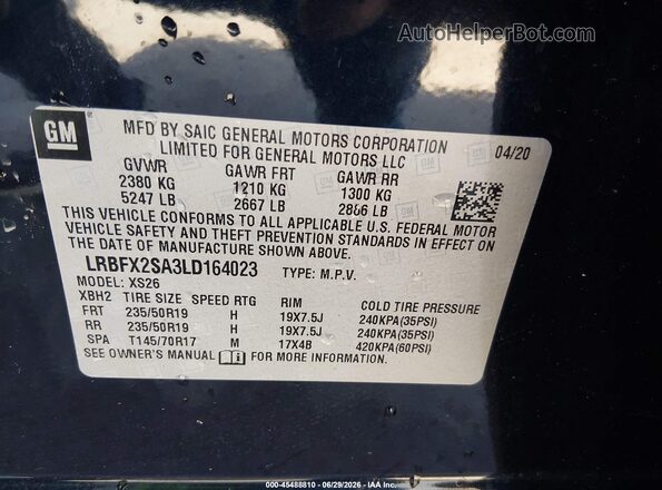 LRBFX2SA3LD164023 2020 BUICK ENVISION Blue Вид підкапотного простору