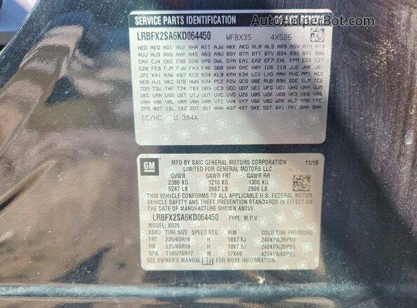 LRBFX2SA6KD064450 2019 BUICK ENVISION Black 360 interior view