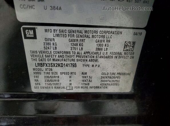 LRBFX3SX2KD141793 2019 BUICK ENVISION Black VIN sticker view