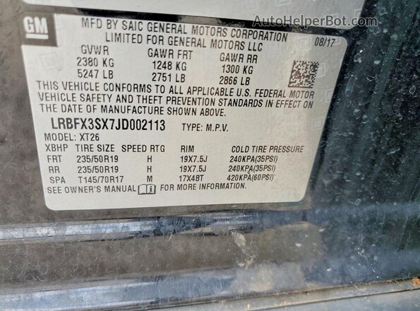 LRBFX3SX7JD002113 2018 BUICK ENVISION Black VIN კოდის სტიკერის ხედი