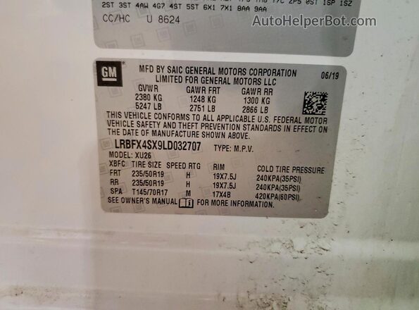 LRBFX4SX9LD032707 2020 BUICK ENVISION Белый Вид наклейки с VIN-кодом