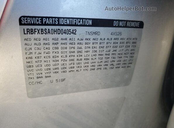 LRBFXBSA0HD040542 2017 BUICK ENVISION Silver VIN კოდის სტიკერის ხედი