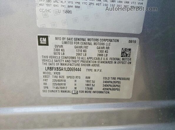 LRBFXBSA1LD069444 2020 BUICK ENVISION Gray Շարժիչի բաժամունքի տեսք