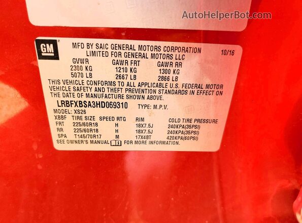 LRBFXBSA3HD069310 2017 BUICK ENVISION Red VIN sticker view