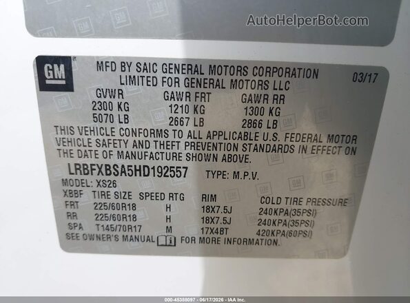LRBFXBSA5HD192557 2017 BUICK ENVISION White Engine compartment view
