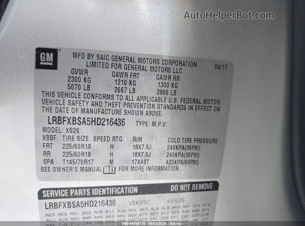 LRBFXBSA5HD216436 2017 BUICK ENVISION Silver Շարժիչի բաժամունքի տեսք