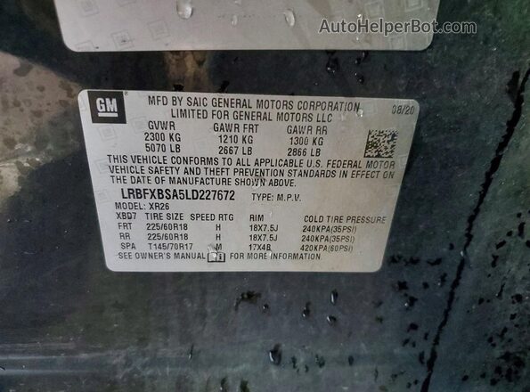LRBFXBSA5LD227672 2020 BUICK ENVISION Black 360 interior view