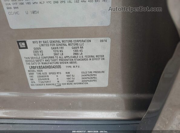 LRBFXBSA6HD042005 2017 BUICK ENVISION Brown Vista del compartimento del motor