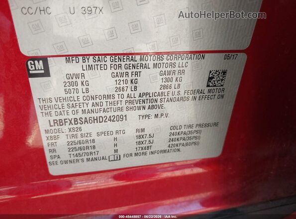LRBFXBSA6HD242091 2017 BUICK ENVISION Red Engine compartment view