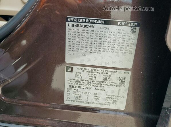 LRBFXBSA8LD128974 2020 BUICK ENVISION Brown VIN კოდის სტიკერის ხედი