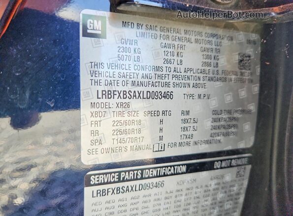 LRBFXBSAXLD093466 2020 BUICK ENVISION Black Vista del compartimento del motor