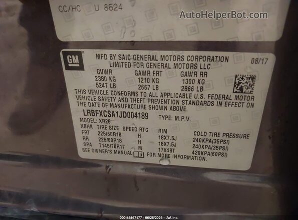 LRBFXCSA1JD004189 2018 BUICK ENVISION Purple Vista del compartimento del motor