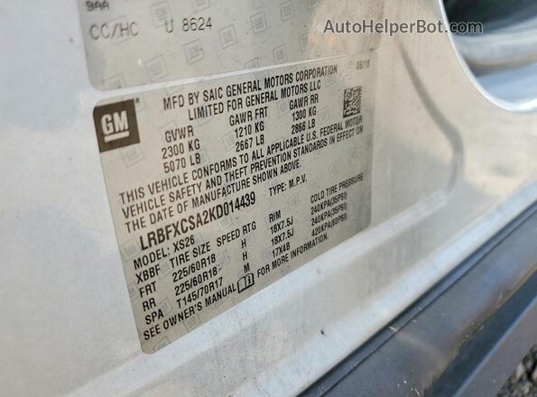LRBFXCSA2KD014439 2019 BUICK ENVISION White Widok naklejki z numerem VIN