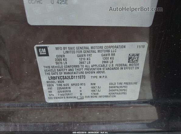 LRBFXCSA2LD111870 2020 BUICK ENVISION Burgundy Вид підкапотного простору