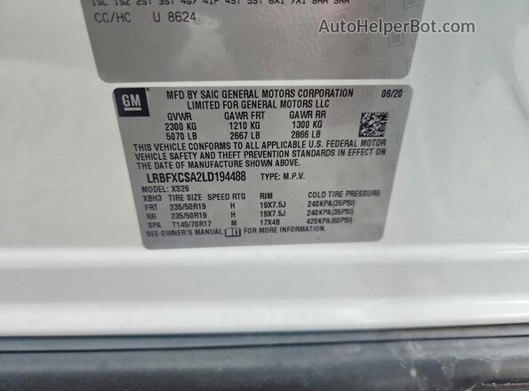 LRBFXCSA2LD194488 2020 BUICK ENVISION White Շարժիչի բաժամունքի տեսք