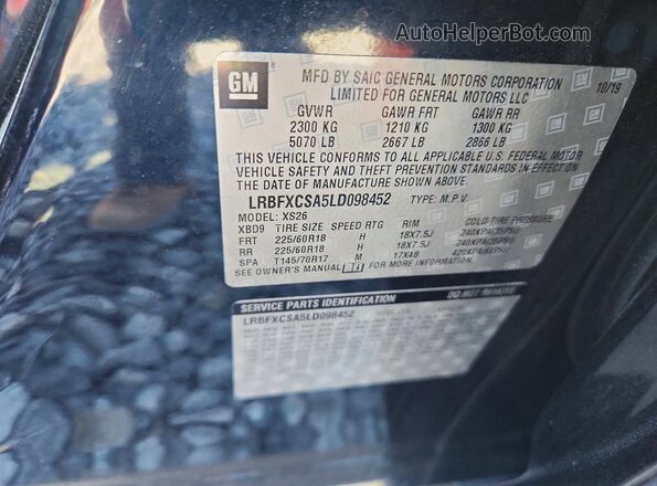 LRBFXCSA5LD098452 2020 BUICK ENVISION Black VIN sticker view