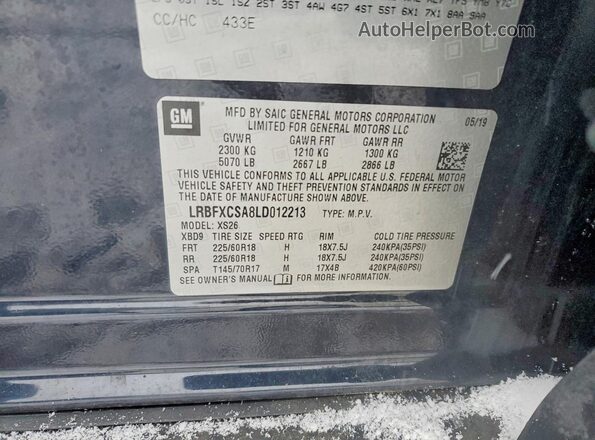 LRBFXCSA8LD012213 2020 BUICK ENVISION Blue VIN կոդի պիտակի տեսք