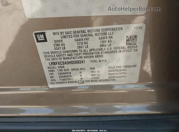 LRBFXCSA9HD088241 2017 BUICK ENVISION Gold Engine compartment view