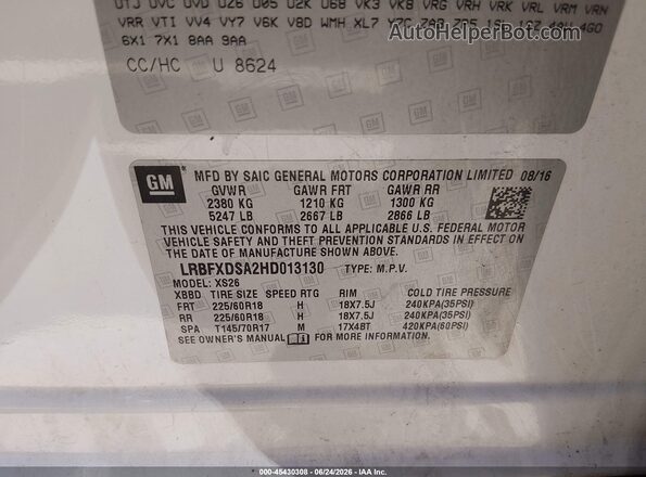 LRBFXDSA2HD013130 2017 BUICK ENVISION White Շարժիչի բաժամունքի տեսք
