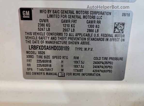 LRBFXDSA6HD038189 2017 BUICK ENVISION White Widok komory silnika