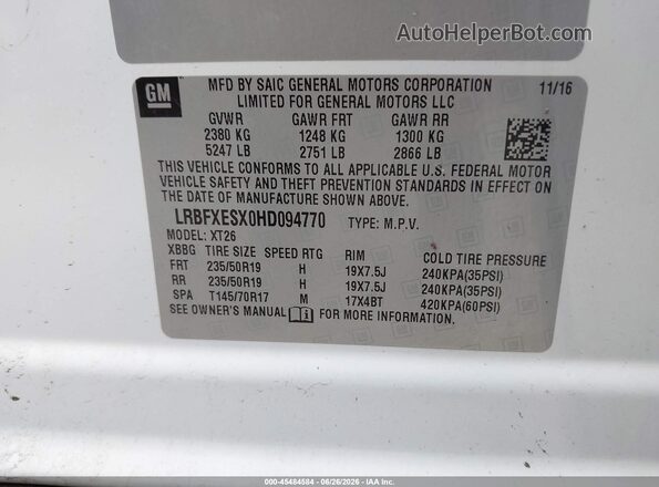 LRBFXESX0HD094770 2017 BUICK ENVISION White Engine compartment view