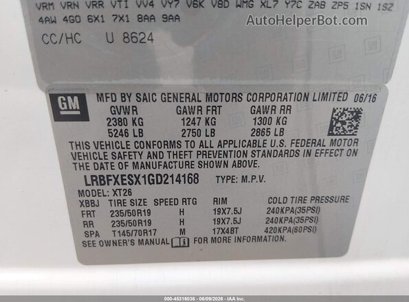 LRBFXESX1GD214168 2016 BUICK ENVISION White Widok komory silnika