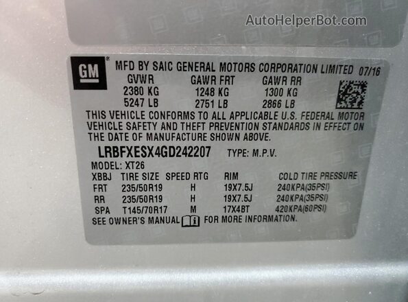 LRBFXESX4GD242207 2016 BUICK ENVISION Silver 360 interior view