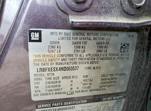LRBFXESX4HD063537 2017 BUICK ENVISION Purple Widok naklejki z numerem VIN