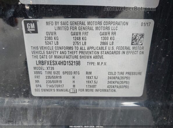 LRBFXESX4HD152198 2017 BUICK ENVISION Black Շարժիչի բաժամունքի տեսք