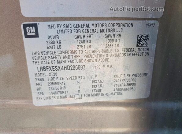 LRBFXESX4HD236697 2017 BUICK ENVISION Brown VIN sticker view