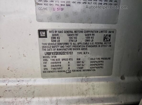 LRBFXESX8GD216161 2016 BUICK ENVISION Silver Widok naklejki z numerem VIN