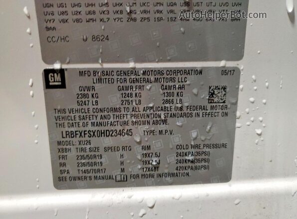 LRBFXFSX0HD234645 2017 BUICK ENVISION White VIN sticker view