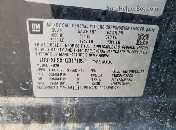 LRBFXFSX1GD171098 2016 BUICK ENVISION Black Engine compartment view