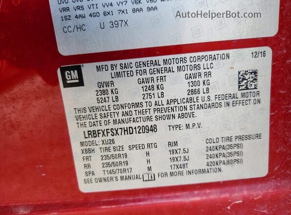 LRBFXFSX7HD120948 2017 BUICK ENVISION Темно-бордовый Вид подкапотного пространства
