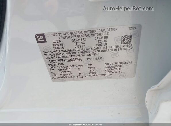 LRBFZKE47SD036544 2025 BUICK ENVISION White Widok komory silnika