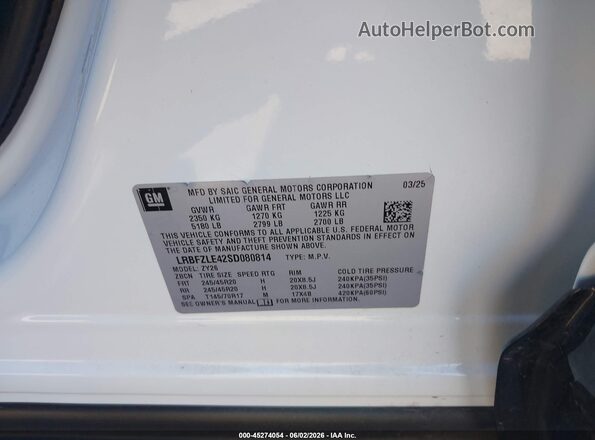 LRBFZLE42SD080814 2025 BUICK ENVISION White 