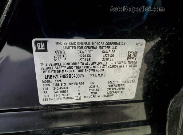 LRBFZLE46SD040025 2025 BUICK ENVISION Black Vista de la etiqueta del VIN