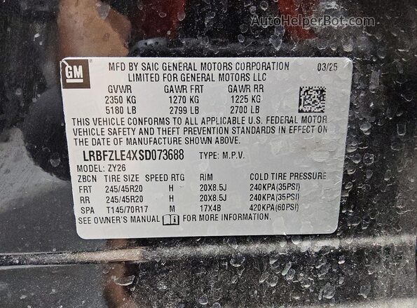 LRBFZLE4XSD073688 2025 BUICK ENVISION Черный Вид наклейки с VIN-кодом