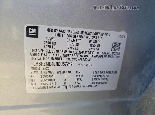 LRBFZME40RD057242 2024 BUICK ENVISION Gray Widok naklejki z numerem VIN