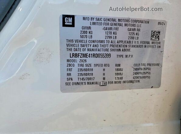 LRBFZME41RD055399 2024 BUICK ENVISION White Вид наклейки з VIN-кодом