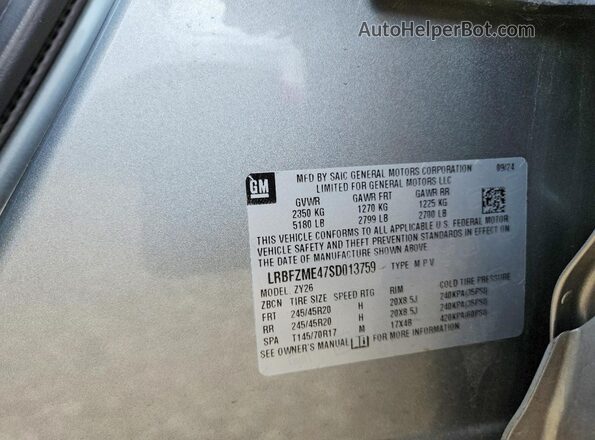 LRBFZME47SD013759 2025 BUICK ENVISION Silver Vista de la etiqueta del VIN